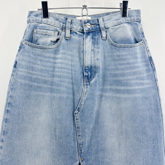 Driftwood Sarah Denim Midi Skirt Front Slit Light Wash Small - Picture 3 of 6